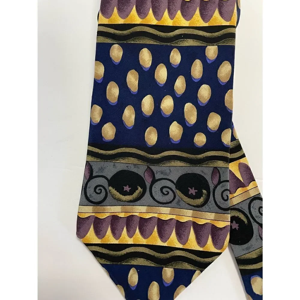 Jerry Garcia Tie Classy Black Gold Purple yellow stars  57 x 3.75 Vintage